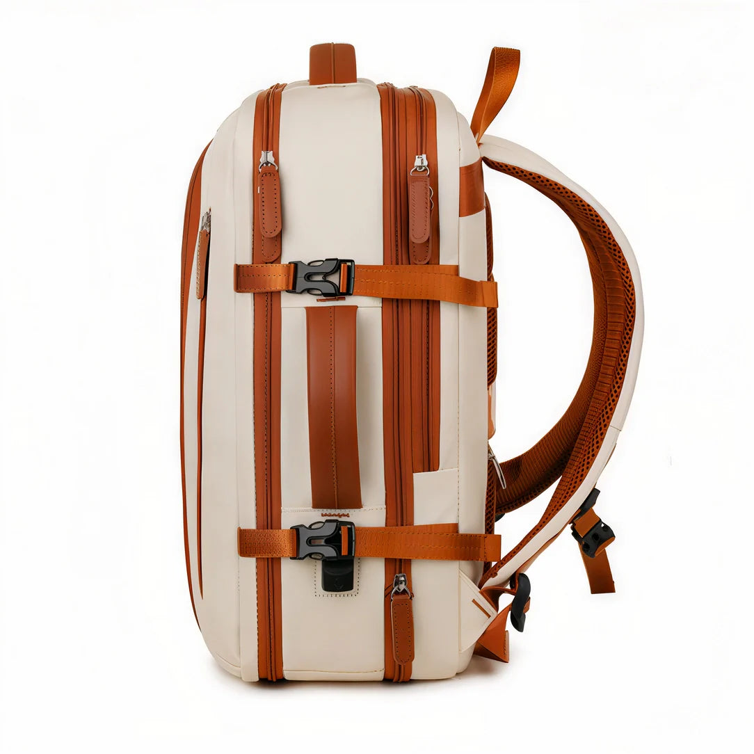 Sac à dos cabine Skyliner crème et orange avec accents cuir marron