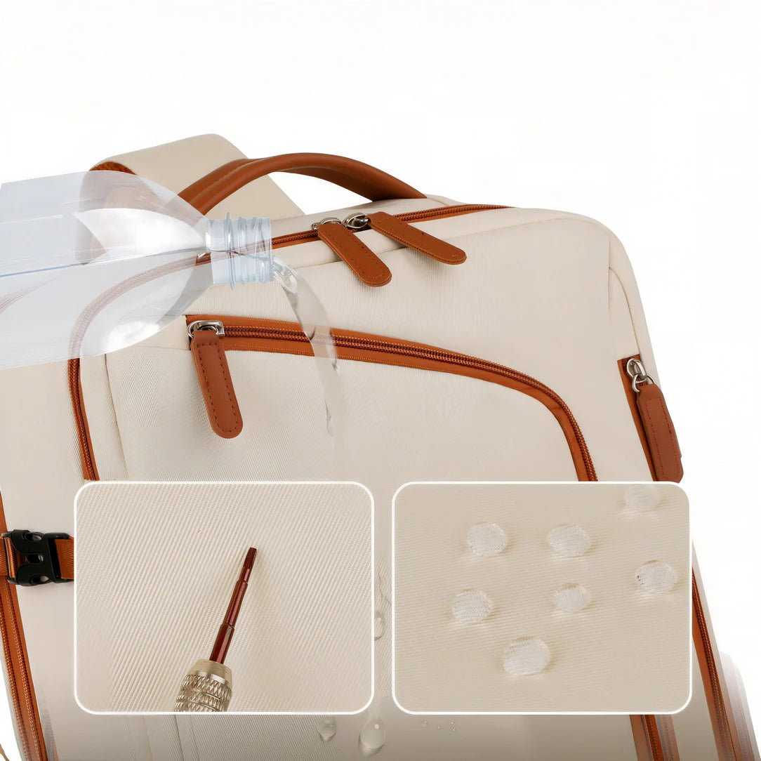 Sac à dos cabine Skyliner crème avec accents cuir marron