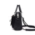 Sac à dos carré cuir noir en cuir avec poignées supérieures et bandoulière ajustable