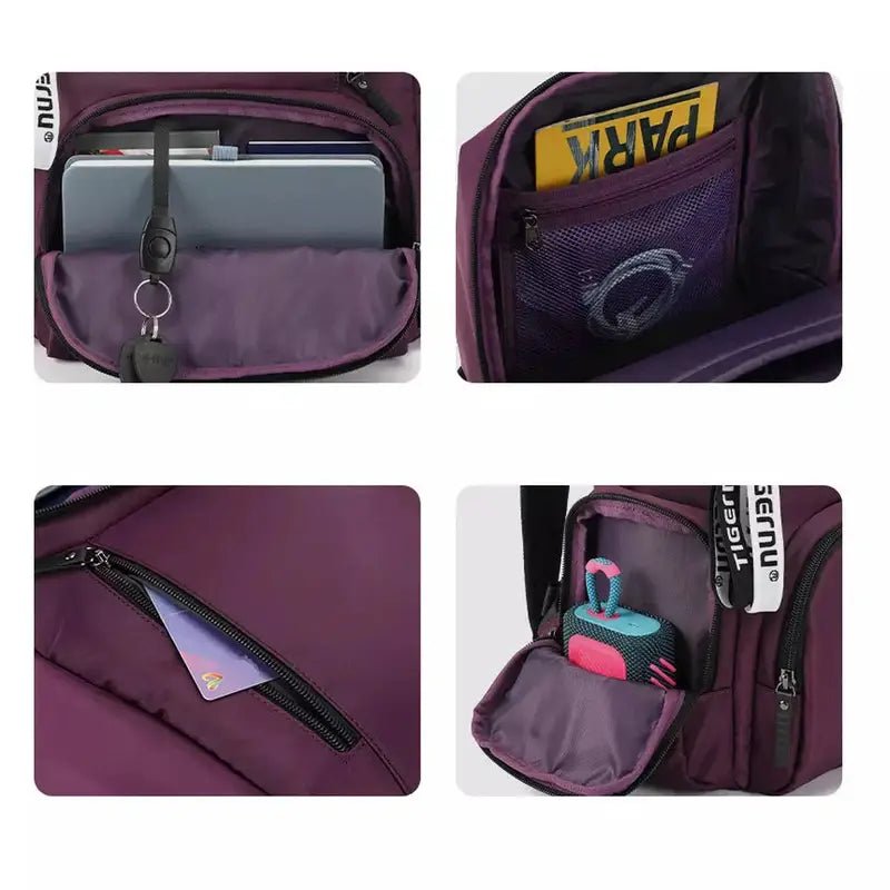 Sac à dos chic violet avec plusieurs compartiments pour une organisation optimale