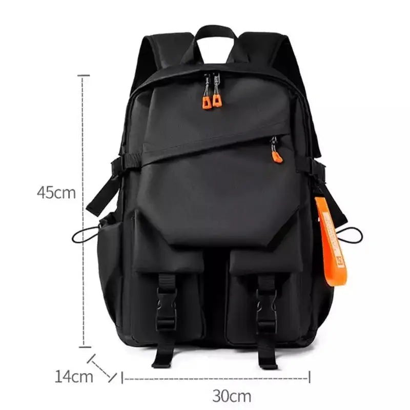 Sac à dos collège multipoches noir avec plusieurs compartiments et accents orange