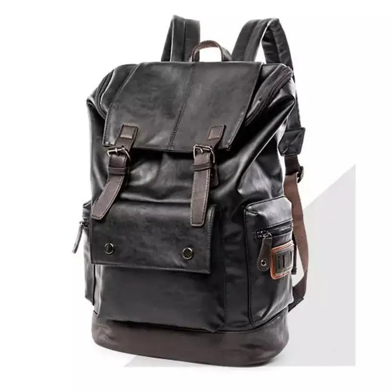 Sac à dos cuir homme décontracté en cuir noir avec accents en bandoulière marron