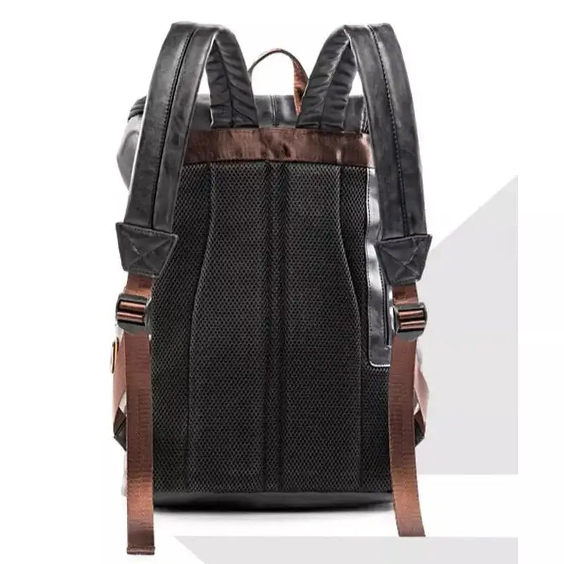 Sac à dos cuir homme décontracté noir et marron avec dos en mesh rembourré et bretelles ajustables
