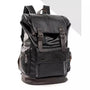 Sac à dos cuir homme décontracté en faux cuir noir avec boucles et multiples poches