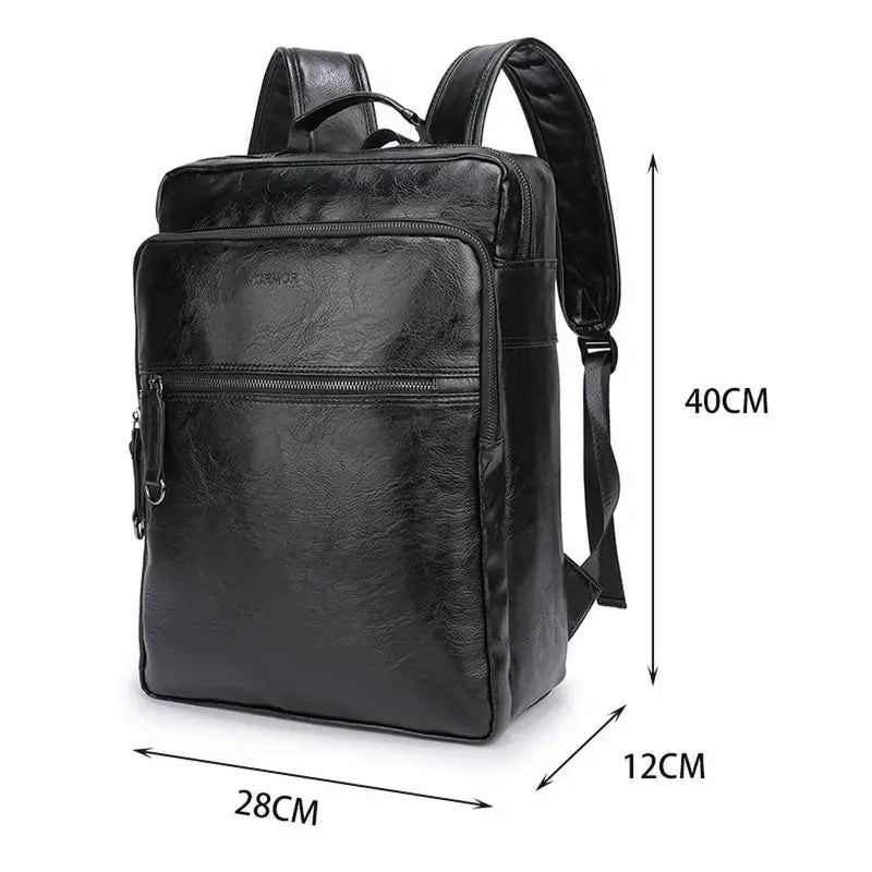 Sac à dos cuir homme en cuir noir avec plusieurs compartiments zippés et bretelles ajustables