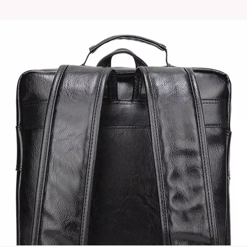 Sac à dos cuir homme en cuir noir avec bretelles ajustables et poignée supérieure