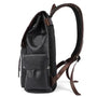 Sac à dos en cuir noir vintage pour homme avec accents marron et multiples poches