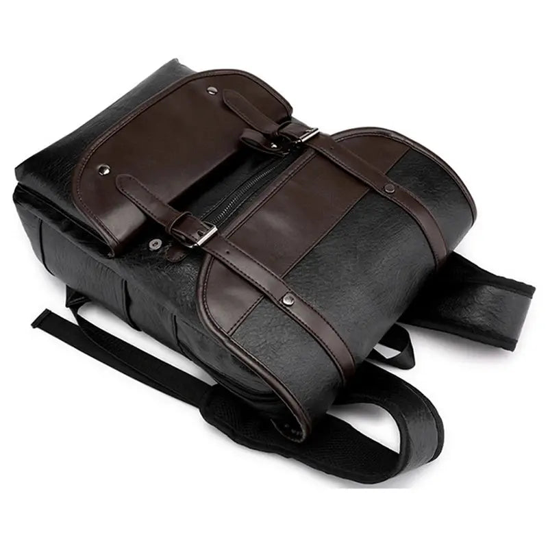 Sac à dos en cuir faux noir et marron avec boucles pour homme