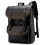 Sac à dos en cuir pour homme noir et brun foncé avec boucles, style élégant