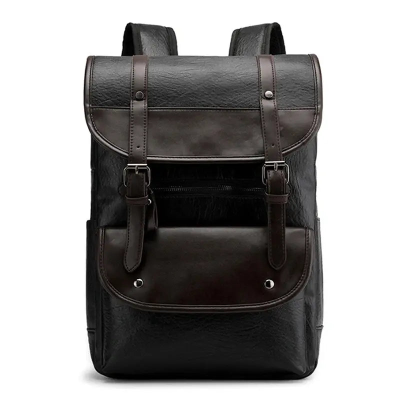 Sac à dos en faux cuir noir et marron foncé avec boucles pour homme