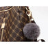 Sac à dos cuir PU femme tendance avec sac à main marron motif et charm pom-pom gris