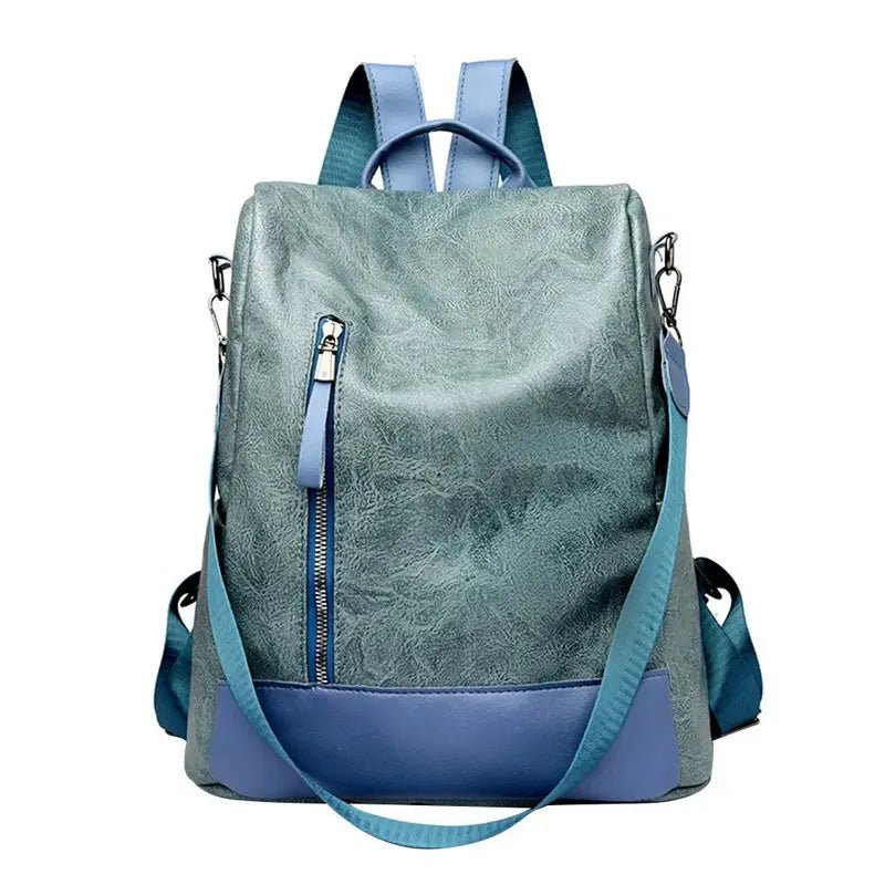 Sac à dos cuir souple femme en cuir bleu et teal avec bretelles ajustables