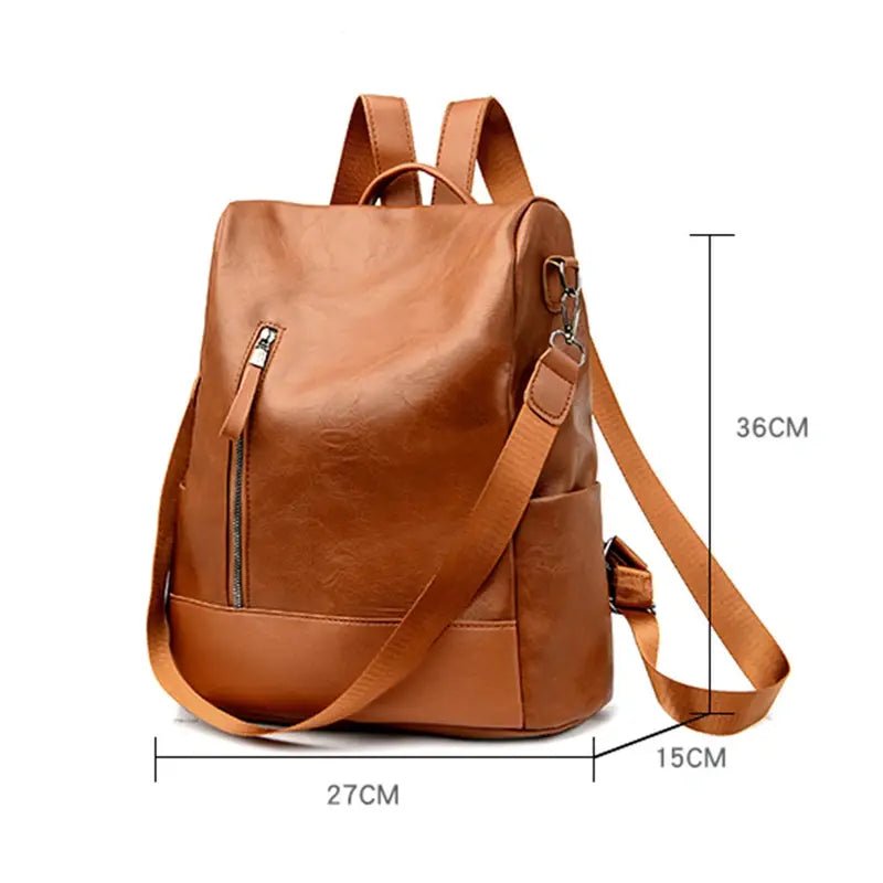 Sac à dos cuir souple femme en brun avec plusieurs sangles et poche zippée frontale