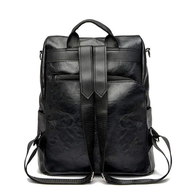 Sac à dos cuir souple femme en cuir noir anti-vol avec bretelles ajustables