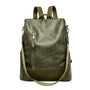 Sac à dos en cuir souple femme vert olive avec bretelles ajustables et poche zippée