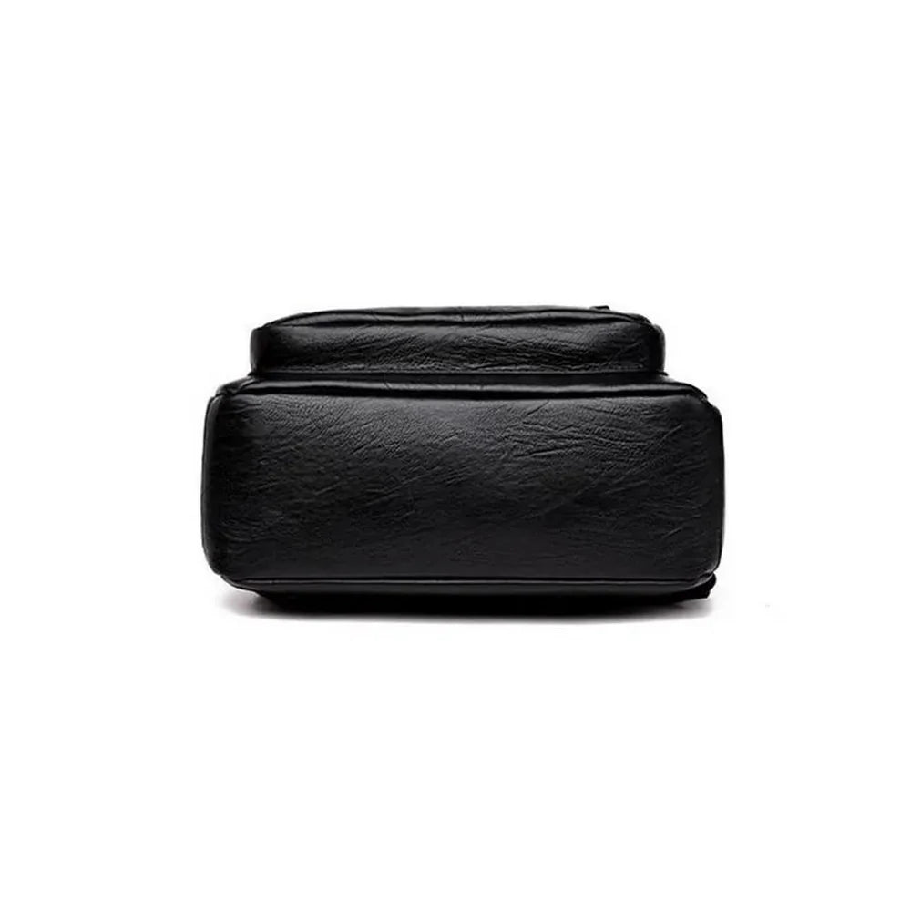 Sac à dos cuir souple poche à rabat avec sacoche en faux cuir noir pour femme