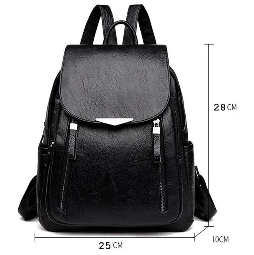 Sac à dos cuir souple pour femmes avec rabat et multiples poches zippées