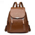 Sac à dos en faux cuir marron avec plusieurs poches zippées et rabat