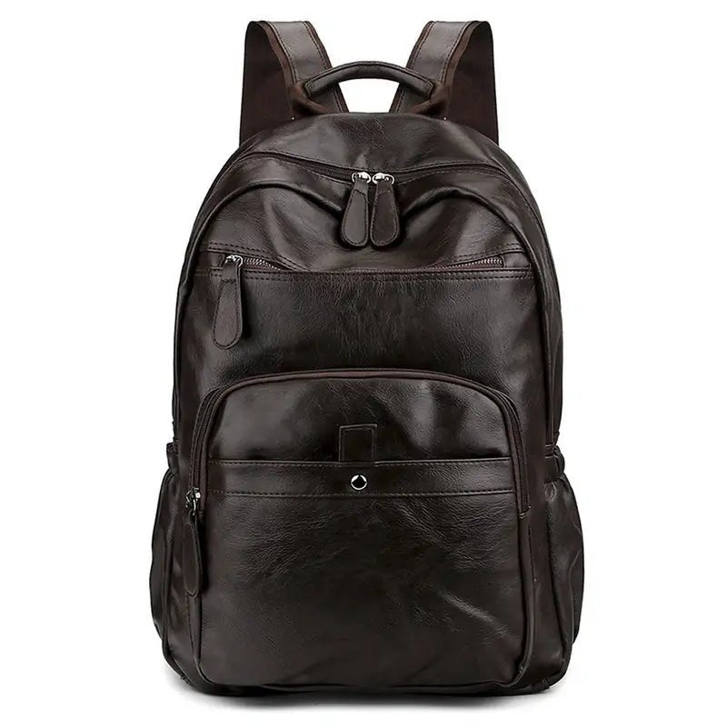 Sac à dos en cuir souple pour femme avec poches zippées en brun foncé