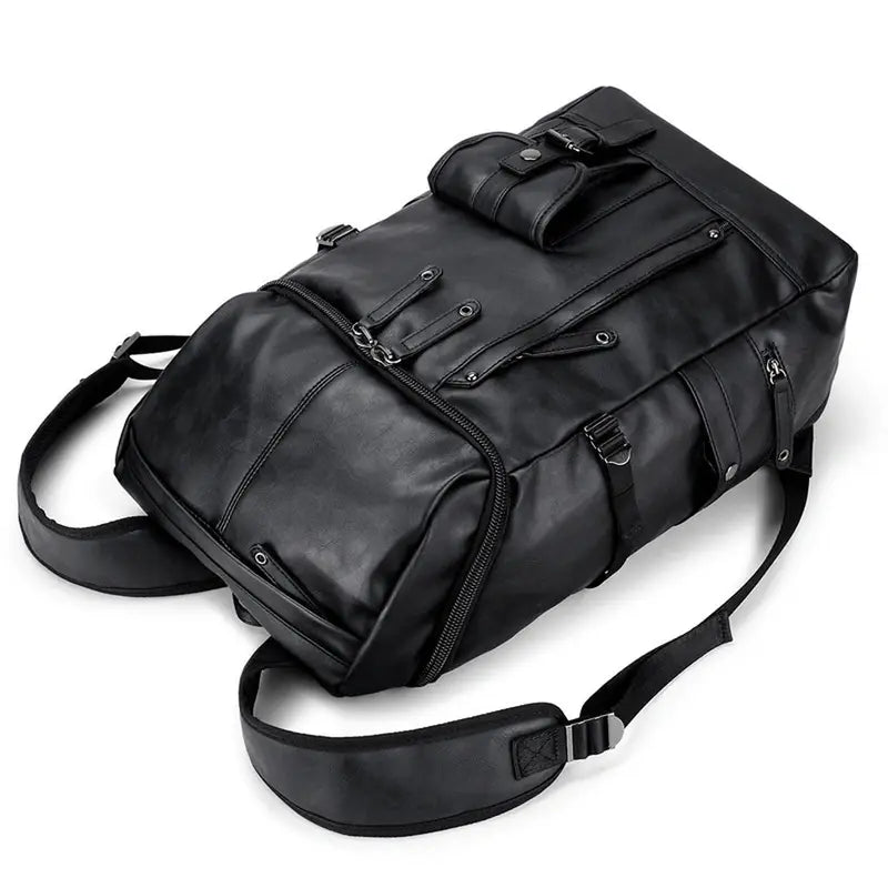 Sac à dos en cuir synthétique pour homme avec plusieurs compartiments et bretelles ajustables