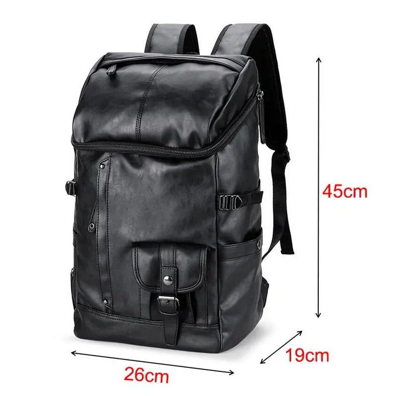 Sac à dos cuir synthétique homme en faux cuir noir avec plusieurs poches et bretelles ajustables