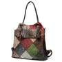 Sac à dos cuir véritable femme avec patchwork en cuir embossé multicolore et tassels