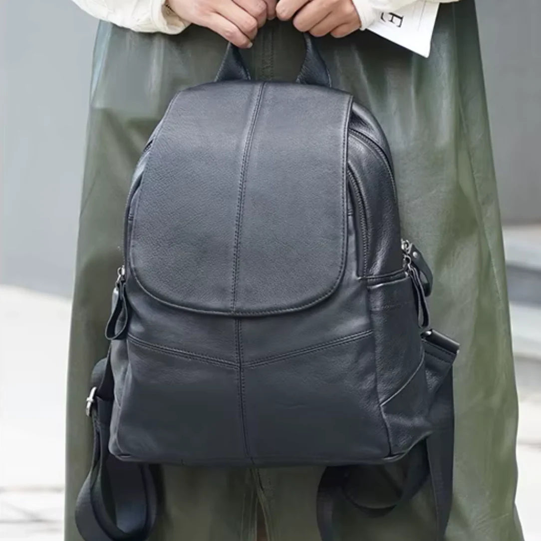 Sac à dos en cuir noir Zency Horizon avec poche avant et sangles réglables