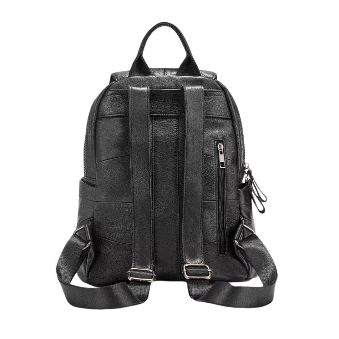 Sac à dos en cuir noir Zency Horizon avec fermetures argentées