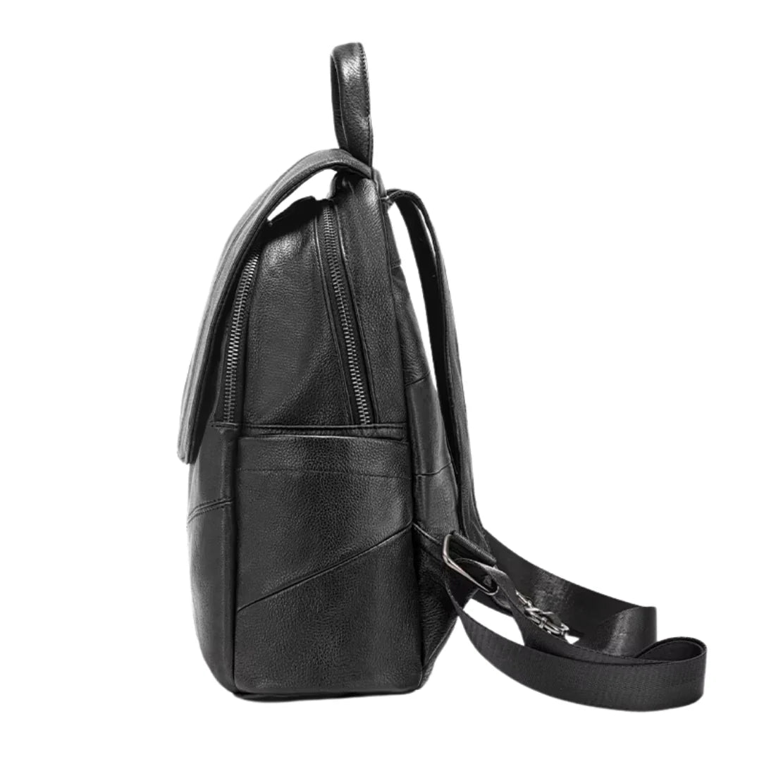 Sac à dos en cuir noir Zency Horizon avec zip et sangle réglable
