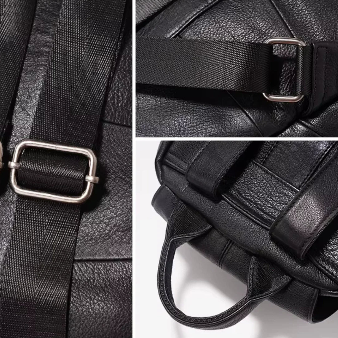 Sac à dos en cuir noir Zency Horizon avec boucles argentées