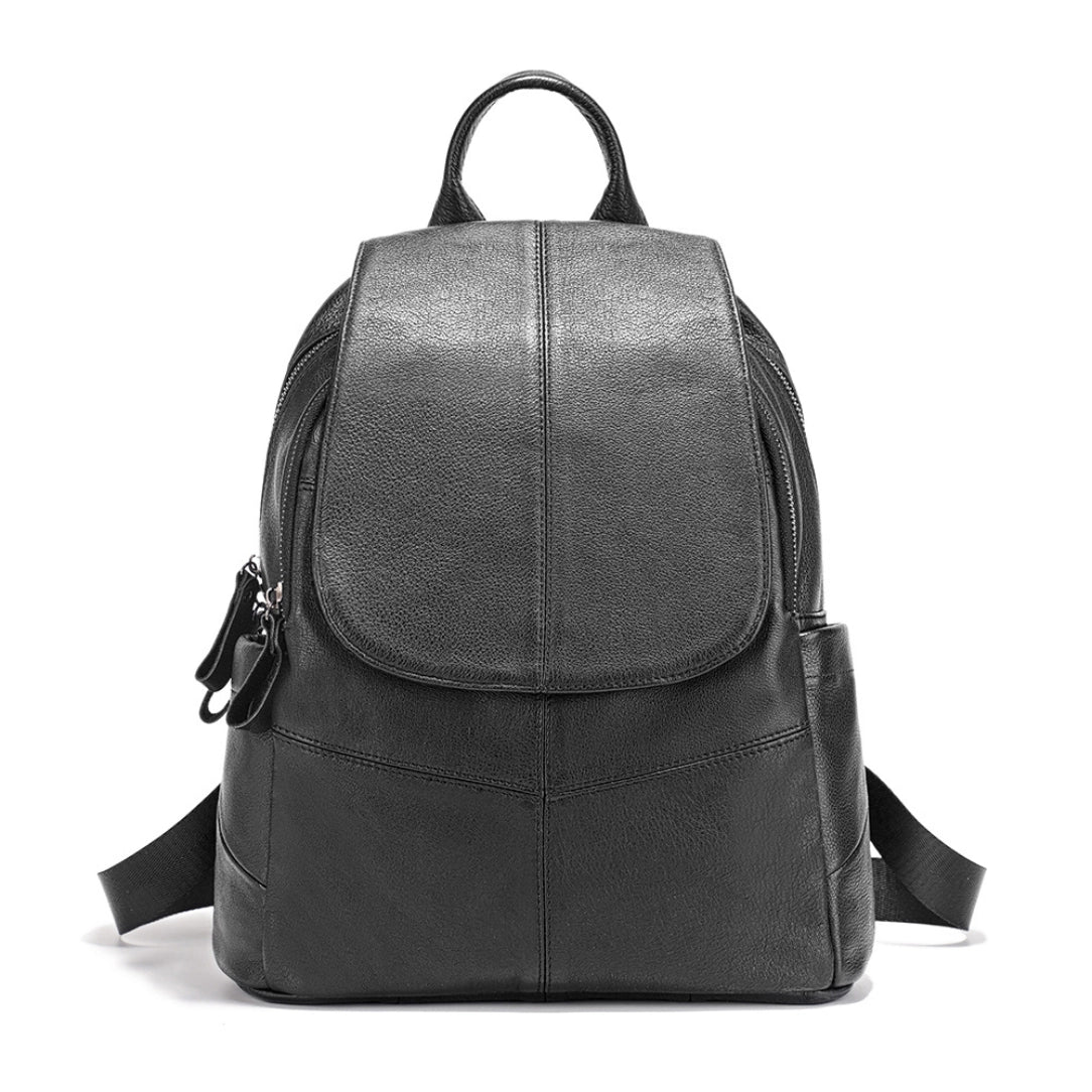 Sac à dos cuir noir Zency Horizon avec sangles ajustables et poche avant