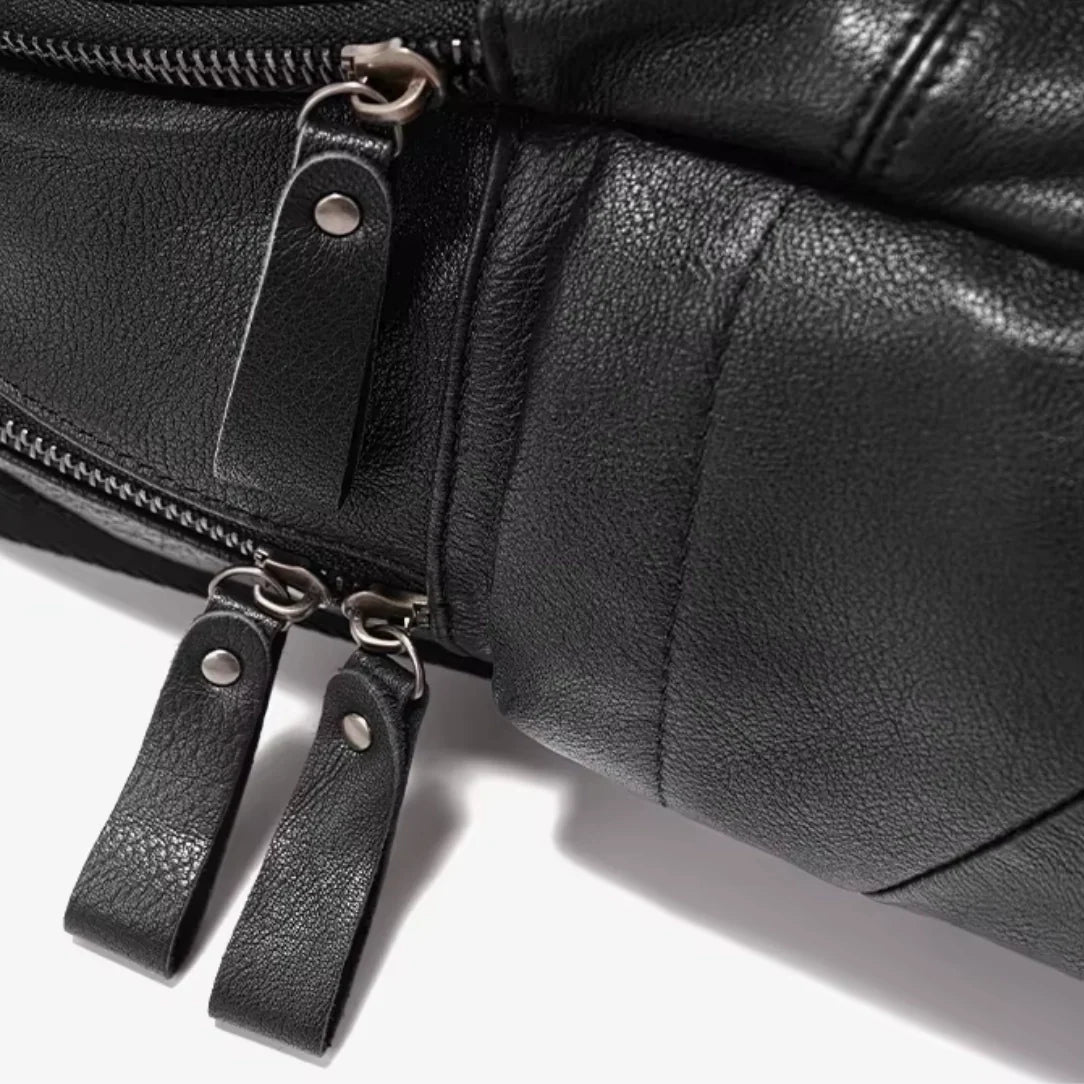Sac à dos cuir Zency Horizon en cuir noir avec zip et sangles ajustables