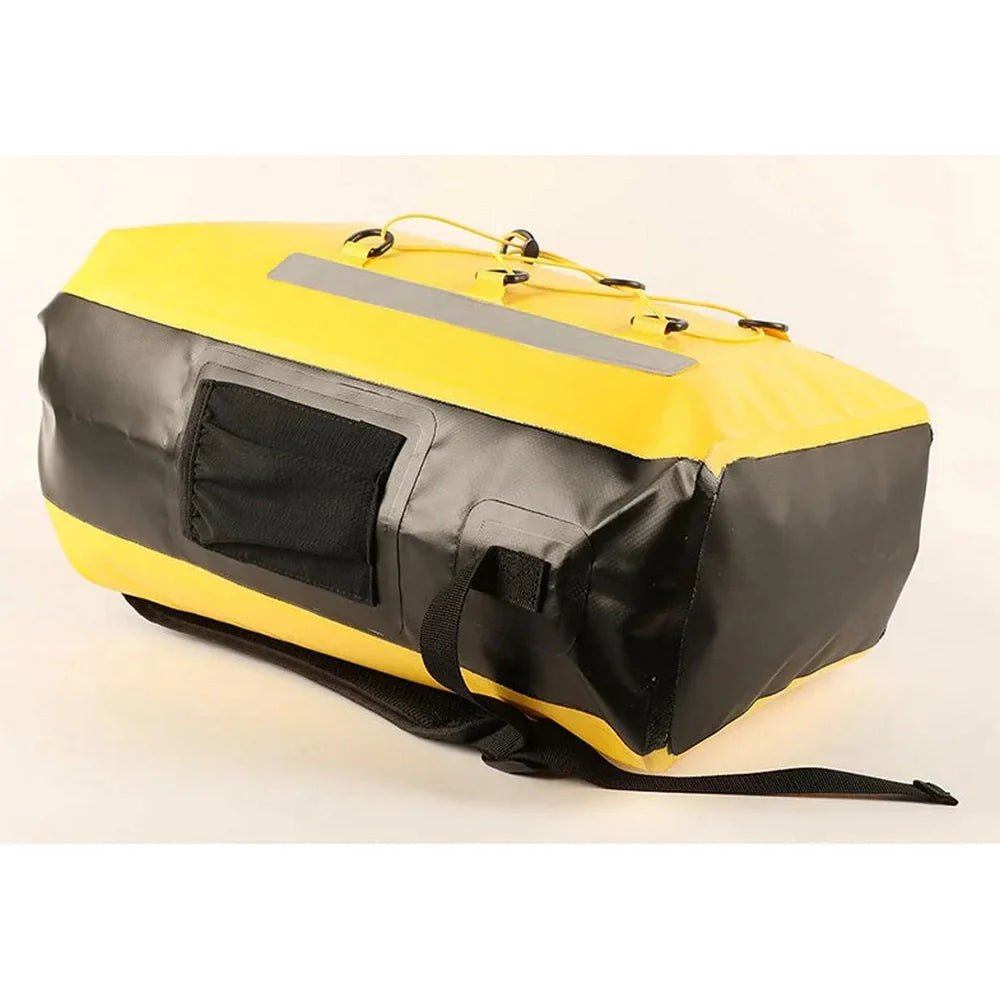 Sac à dos de canyoning jaune et noir étanche avec poches extérieures et bande réfléchissante
