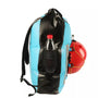 Sac à dos de canyoning imperméable bleu et noir avec porte-bouteille et fixation casque