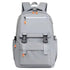 Sac à dos de cours gris avec boucles noires et tirettes orange