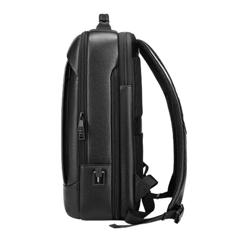 Sac à dos de luxe en cuir noir pour ordinateur avec poignée, compartiments zippés et port USB