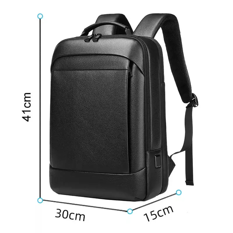 Sac à dos de luxe en cuir noir pour ordinateur avec bretelles ajustables et poignée supérieure