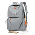 Sac à dos de lycée gris avec accents orange, port de chargement USB et poche frontale