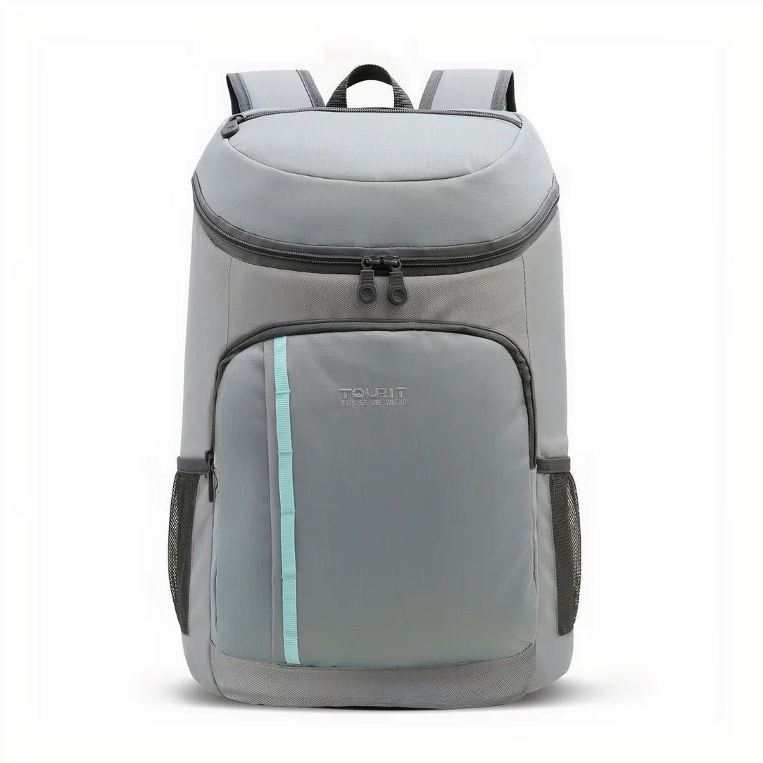 Sac à dos de marche randonnée isotherme gris et teal avec plusieurs compartiments