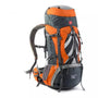 Sac à dos de randonnée 70L orange et gris avec plusieurs sangles et poches en maille
