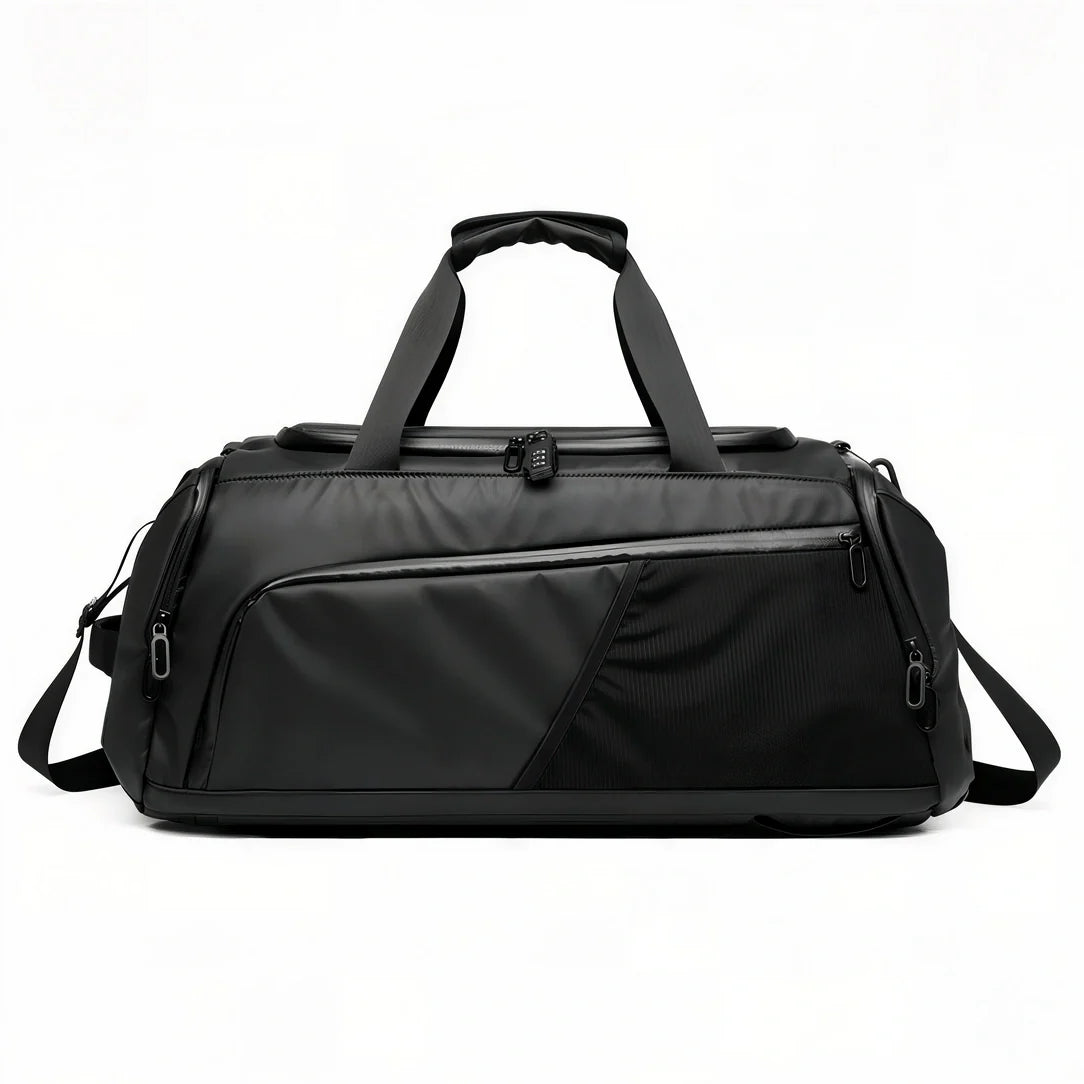 Sac à dos de sport noir en nylon avec poches multiples et compartiment chaussures