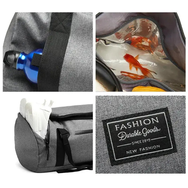 Sac à dos de sport gris avec plusieurs compartiments pour un rangement pratique