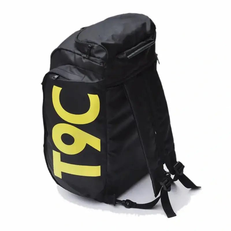 Sac à dos de sport homme noir avec lettrage jaune TGC