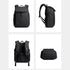 Quatre vues d’un sac à dos de travail femme noir avec rabat et bretelles rembourrées