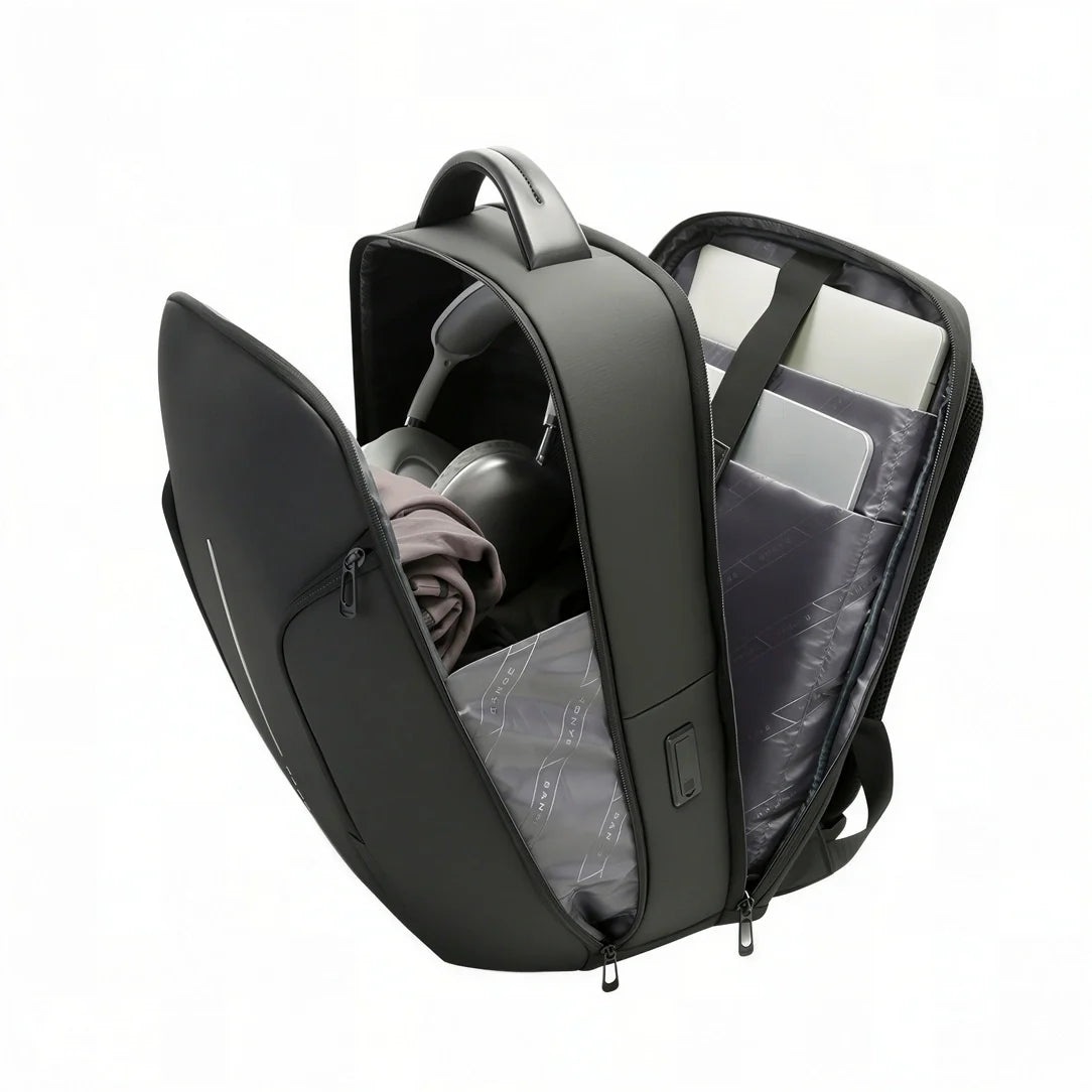 Sac à dos ordinateur en cuir noir Classical BG avec compartiments rembourrés