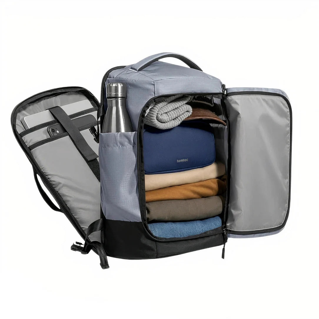 Sac à dos de voyage 20L gris et noir Trip Quest avec compartiments rembourrés