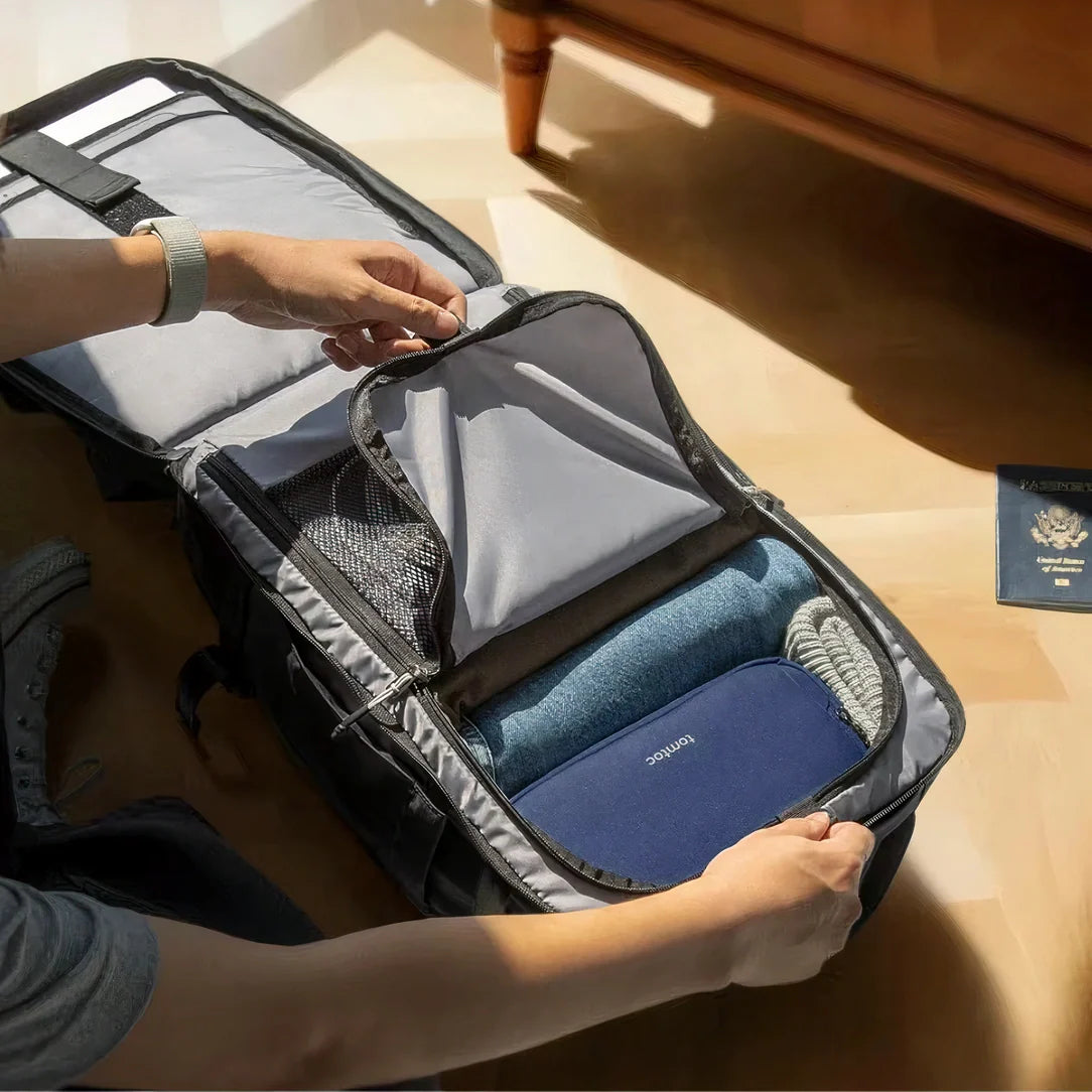 Sac à dos de voyage 20L gris et bleu avec poches en maille