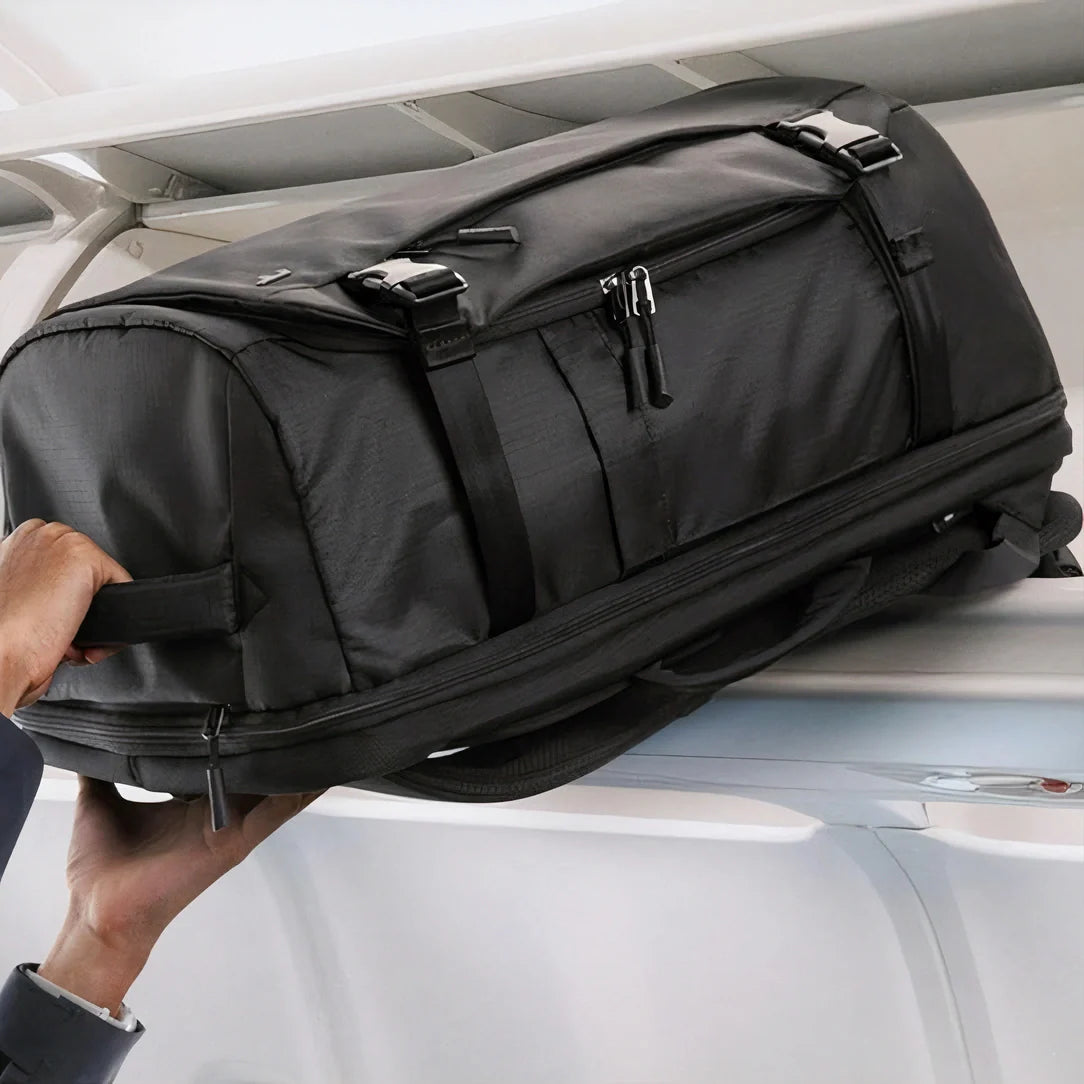 Sac à dos de voyage 30L Trip Quest noir en nylon avec fermetures et sangles