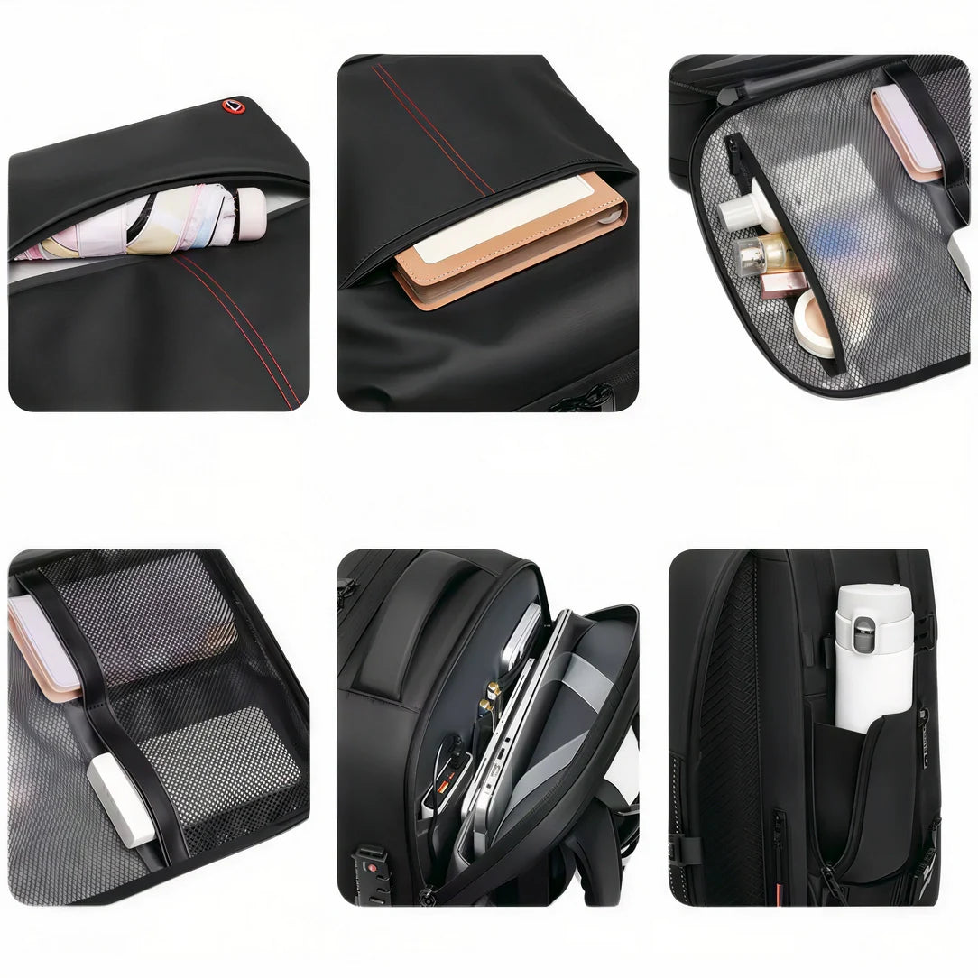 Sac à dos ordinateur mesh noir 40L antivol avec accents rouges