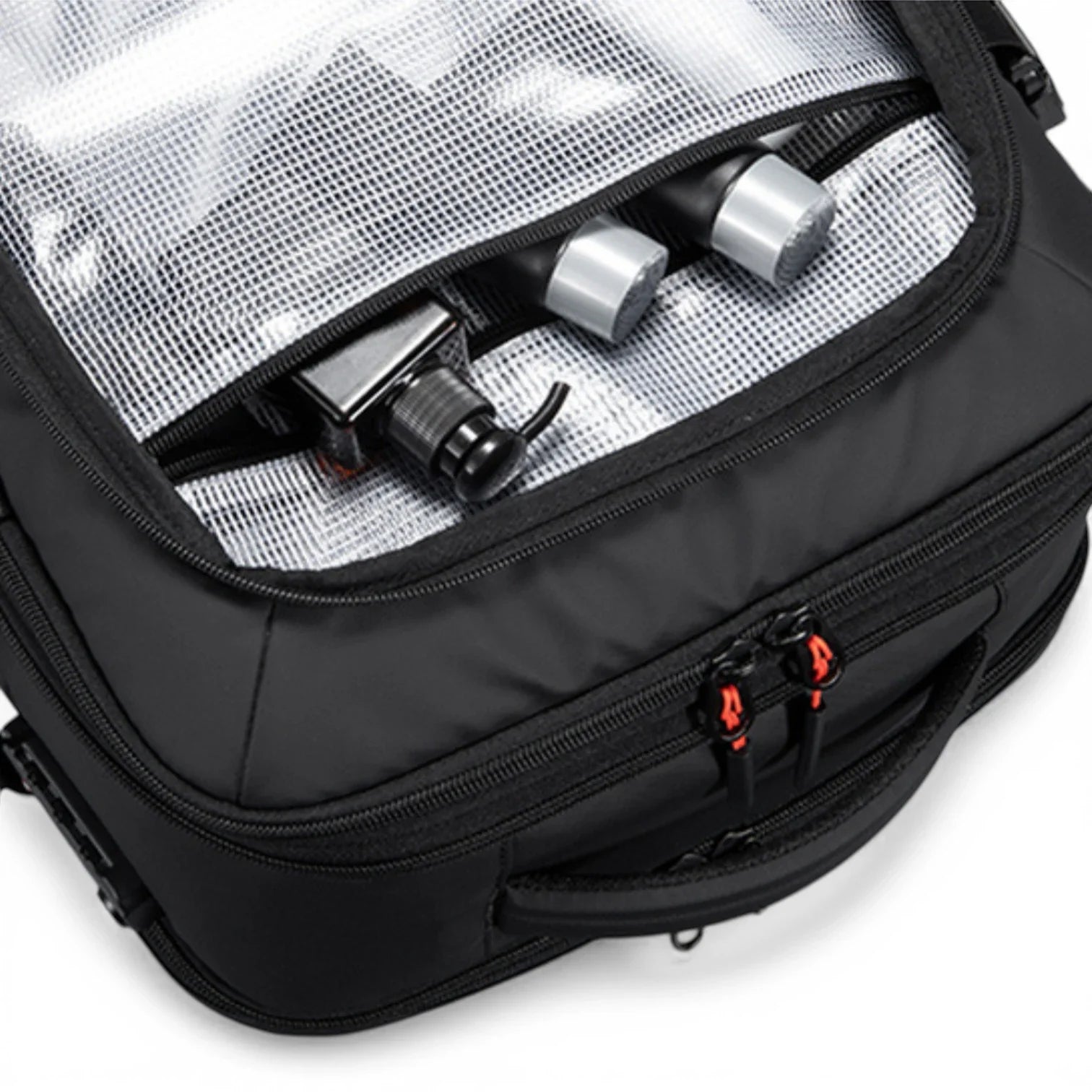 Sac à dos Kings Travel Pack antivol avec bouteilles argentées dans poche mesh transparente